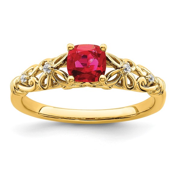 14k Yellow Gold Polished Red Ruby (July Birthstone) and Diamond